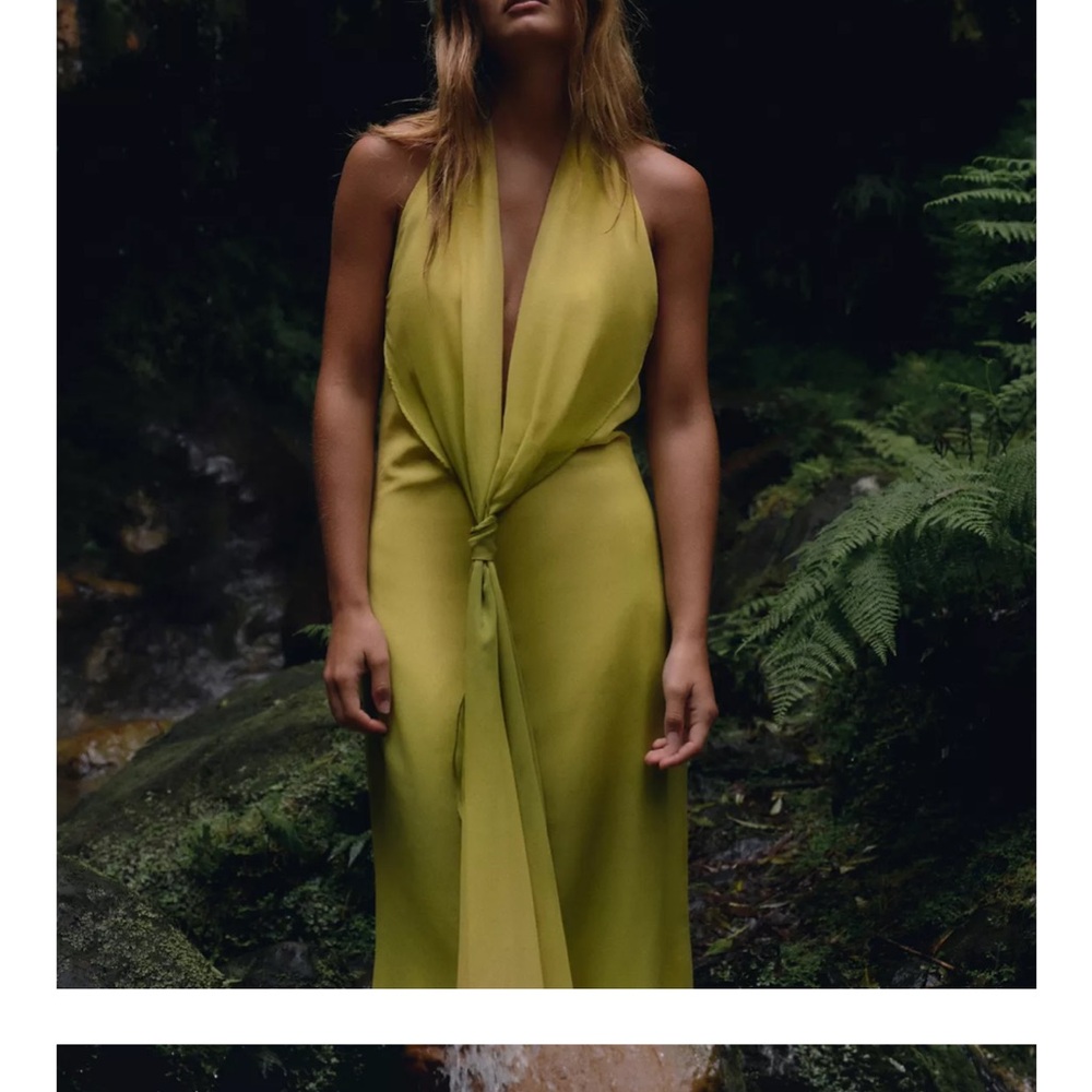 Elegant Lime Halter Maxi Dress - Picture 3 of 6